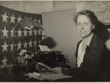 Sigrid Schultz at her typewriter at the Chicago Tribune Berlin Bureau. Sigrid Schultz at her typewriter at the Chicago Tribune Berlin Bureau.